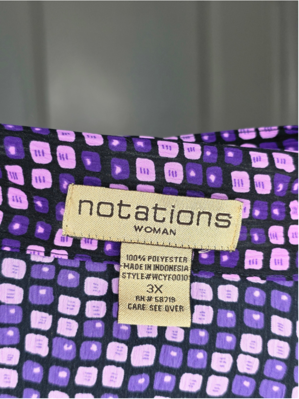 Notations Button Down Shirt Purple Black Geometric Print Women’s plus Size 3X - Picture 4 of 4